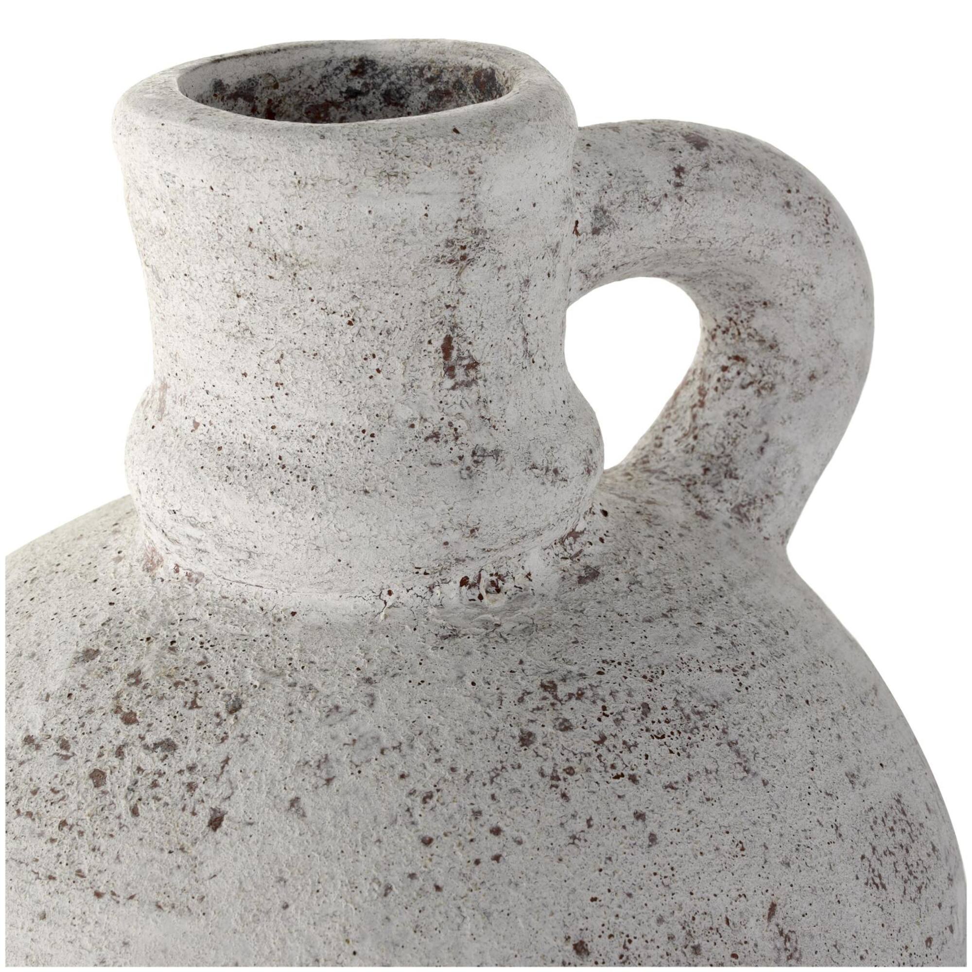 22" Cream Ceramic Antique Style Textured Vase with Curved Handle